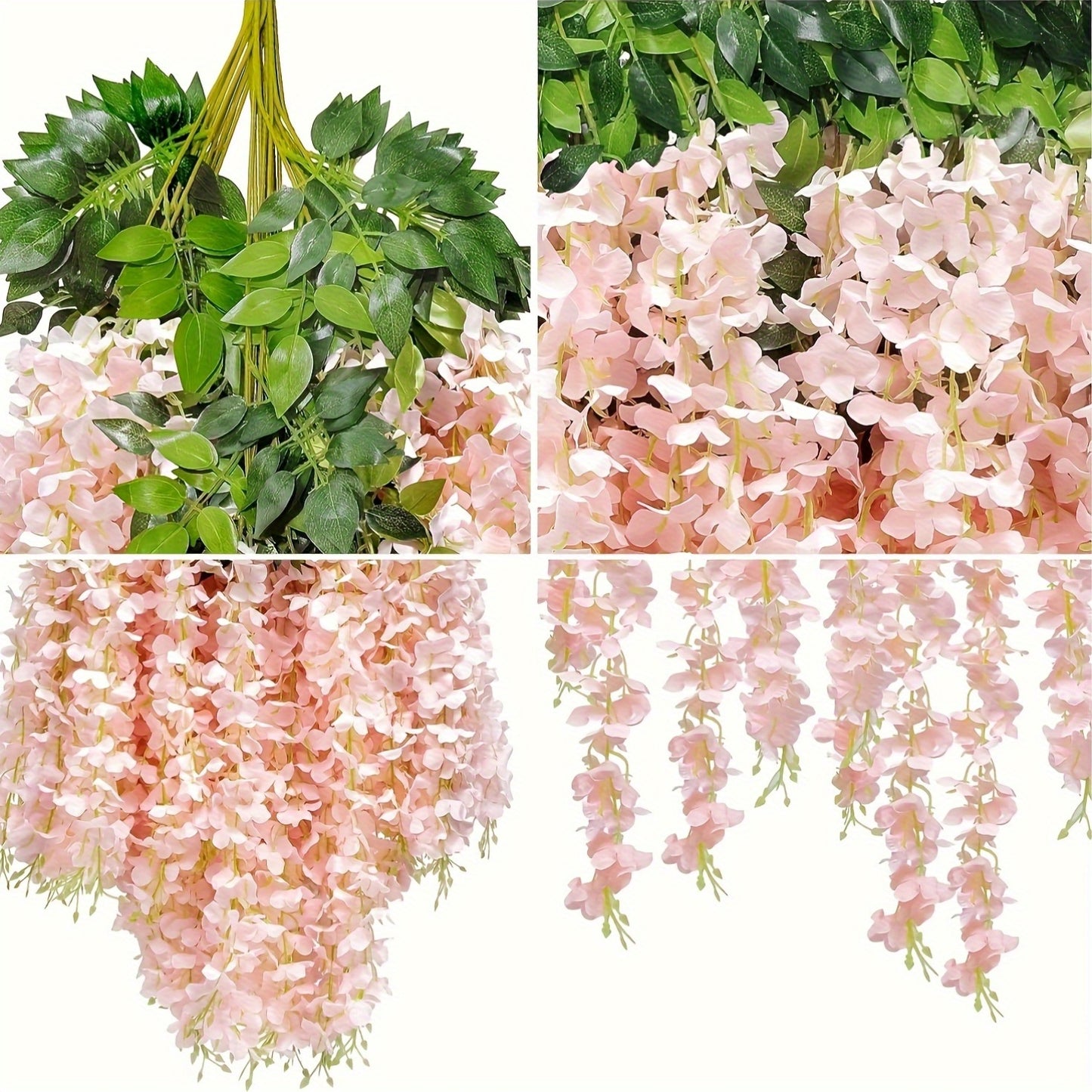 Artificial Wisteria Hanging Flowers 24pcs Fake Wisteria Vine Garland Silk Flower String for Wedding Home Party Backdrop Wall Decor Light Pink