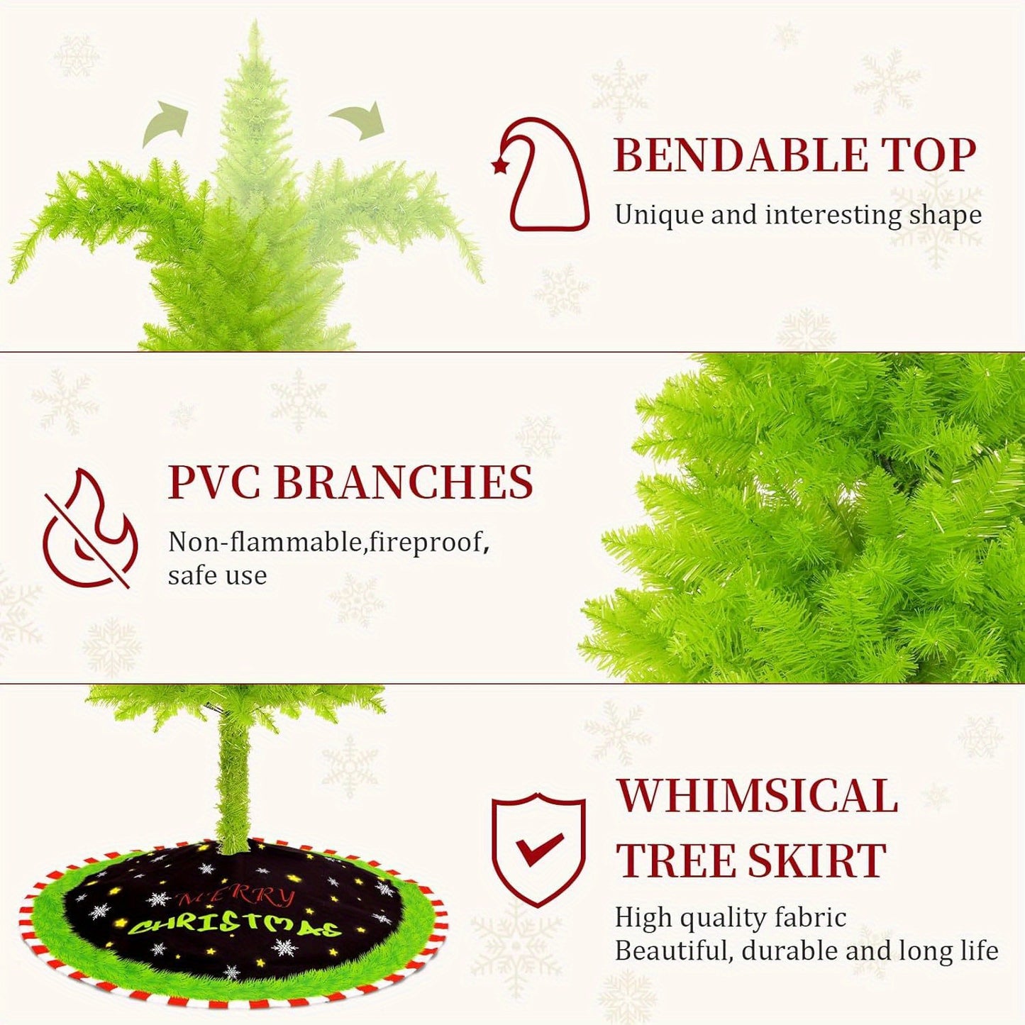 6FT Flexible Christmas Tree with Christmas Skirt and Ball, Artificial Christmas Tree Stand and Unique Christmas Tree Decorations, Christmas Decorations for Home Office Party Decoration