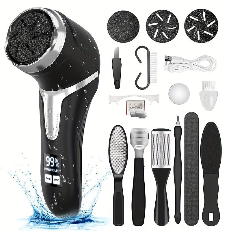 Electric Foot Grinder, Foot Remover, Full Body Wash, IPX7 Waterproof, Multi-speed, LCD Digital Display, Comes with 10pcs Pedicure Set