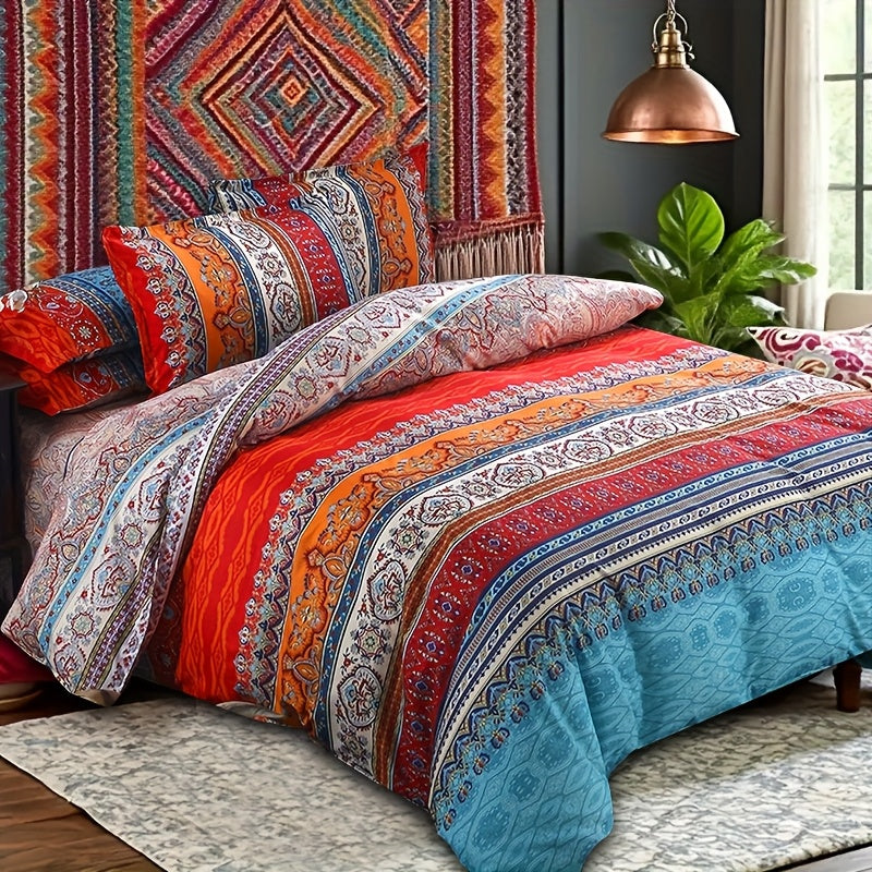 2/3pcs Bohemian Print Quilt Set for Double Bed, Large and Extra-large Bedding, Soft Microfiber Lightweight Bedding, Suitable for All Seasons, a Great Gift for Valentine's Day, Wedding Season, and Girls' Day
