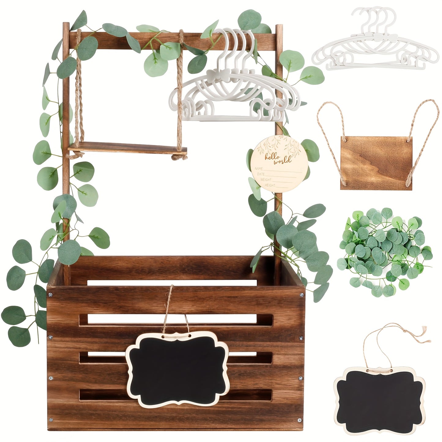 Wooden Shower Crate Gift Set With Handle And Garland - Large Storage Basket Organizer For Gifts, Pregnancy Announcement, Christmas Party Decor