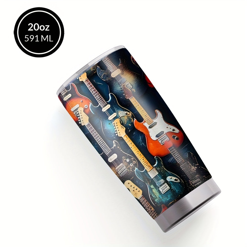 Guitar Pattern Coffee Cup, 20oz Stainless Steel Insulated Tumbler With Lid & Straw, Beverage Container & Kitchen Storage, Travel Mug, Spring & Summer Water Bottle, Ideal Gift For Birthday, Mother'S Day, Easter, Parties, Valentine'S Day, Graduation