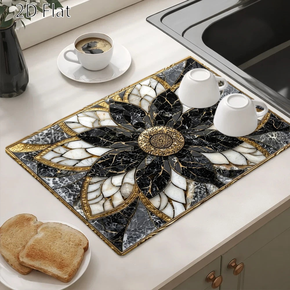 Luxury Black Golden for Lotus Marble Pattern Stove Protector Mat, Heat Resistant, Wear Resistant, Dirt Resistant, Durable, Easy to Clean, Reusable, Suitable for Gas Stove, Glass Cooktop, Induction Cooker, Oven, Washing Machine and Dryer Top