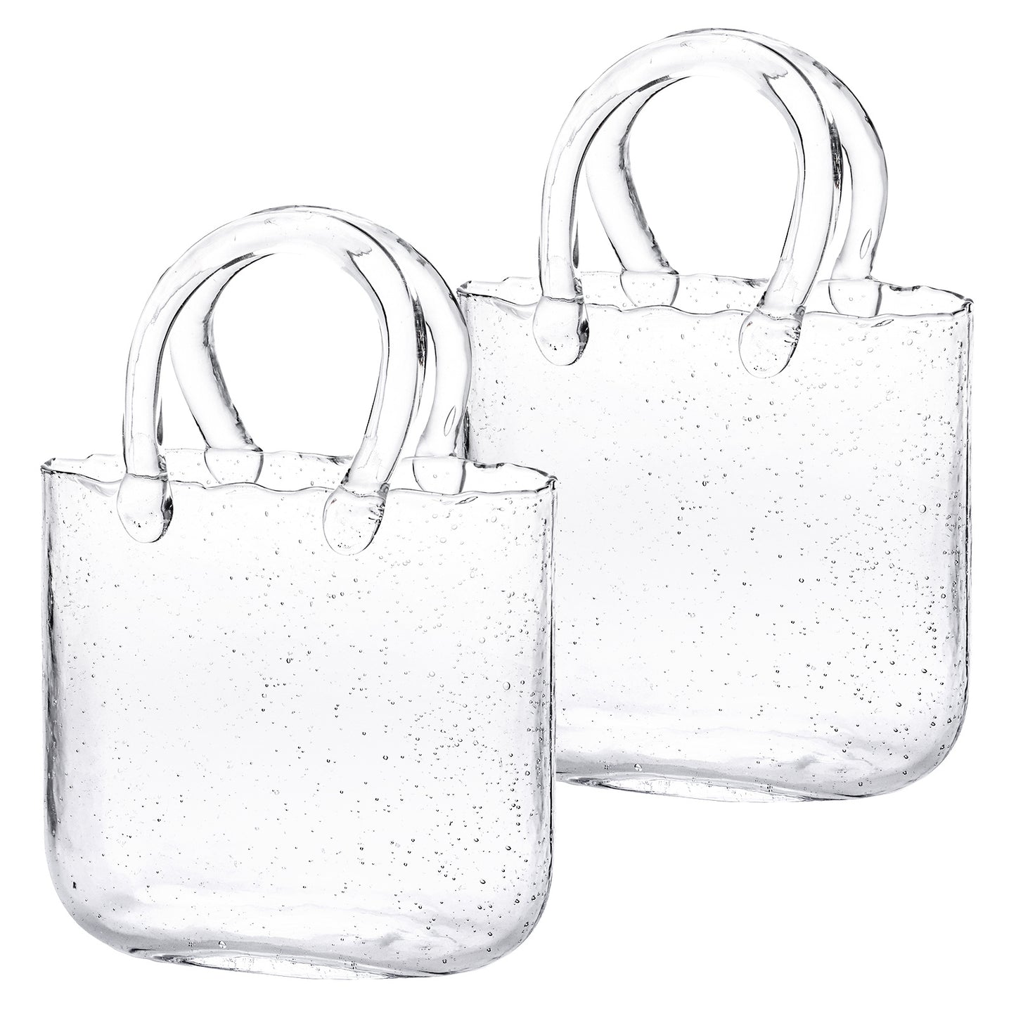 WHONLINE 1/2pcs Glass Purse Vase for Flowers, Clear Bag Vases with Handle, Unique Cute Handbag Shape Decorative Flower Vases for Centerpieces Home Table Shelf Decor Birthday Gift, For Halloween and Christmas