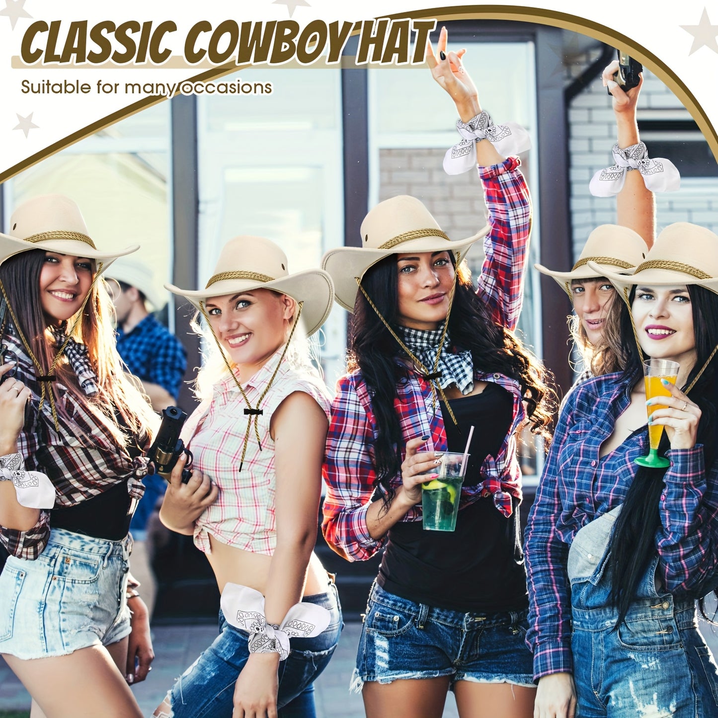 10 Sets Cowboy Hat And Bandana for Women Men 10pcs Cowgirl Cowboy Hat Bulk 10pcs Western Bandanas for Adult Costume Party