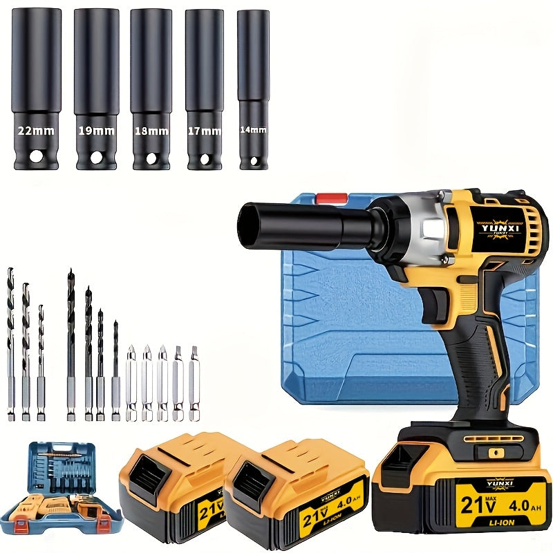 A Cordless Impact Wrench Set That Includes a Charger, Featuring a Lithium-Ion Wrench That Is Portable And Comes with a Quick Charger, Ideal for Home And Automotive Maintenance And Repair Tasks