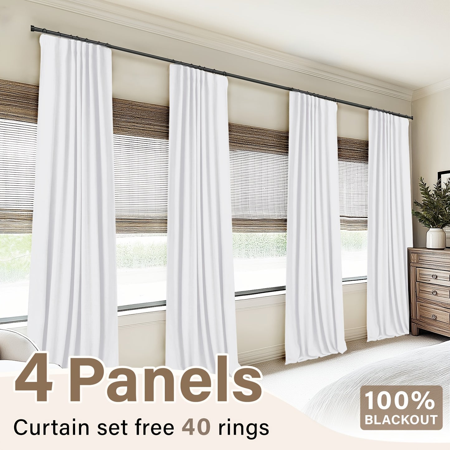 4 Panels 100% Blackout Curtains for Living Room - Faux Linen Textured Curtains 4 Panel Set- Complete Thermal Insulated Drapes for Bedroom with Clip Rings Or Rod Pocket Options for Ultimate Darkness And Energy Efficiency Home Decor