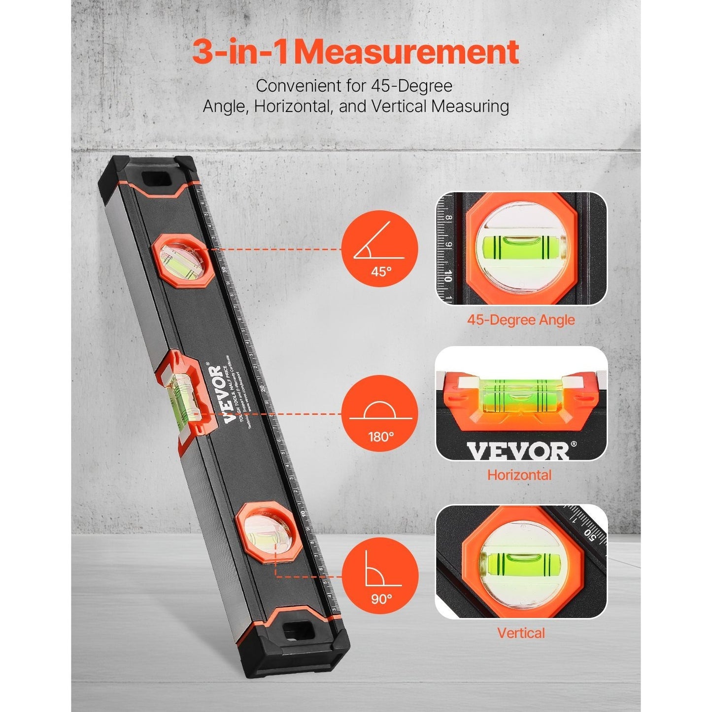 Magnetic Torpedo Level Set 6 PCS 78/48/32/24/16/10 Inch with Anti-Static Bubble Vials, 3-in-1 Aluminum Spirit Level Kit for Construction