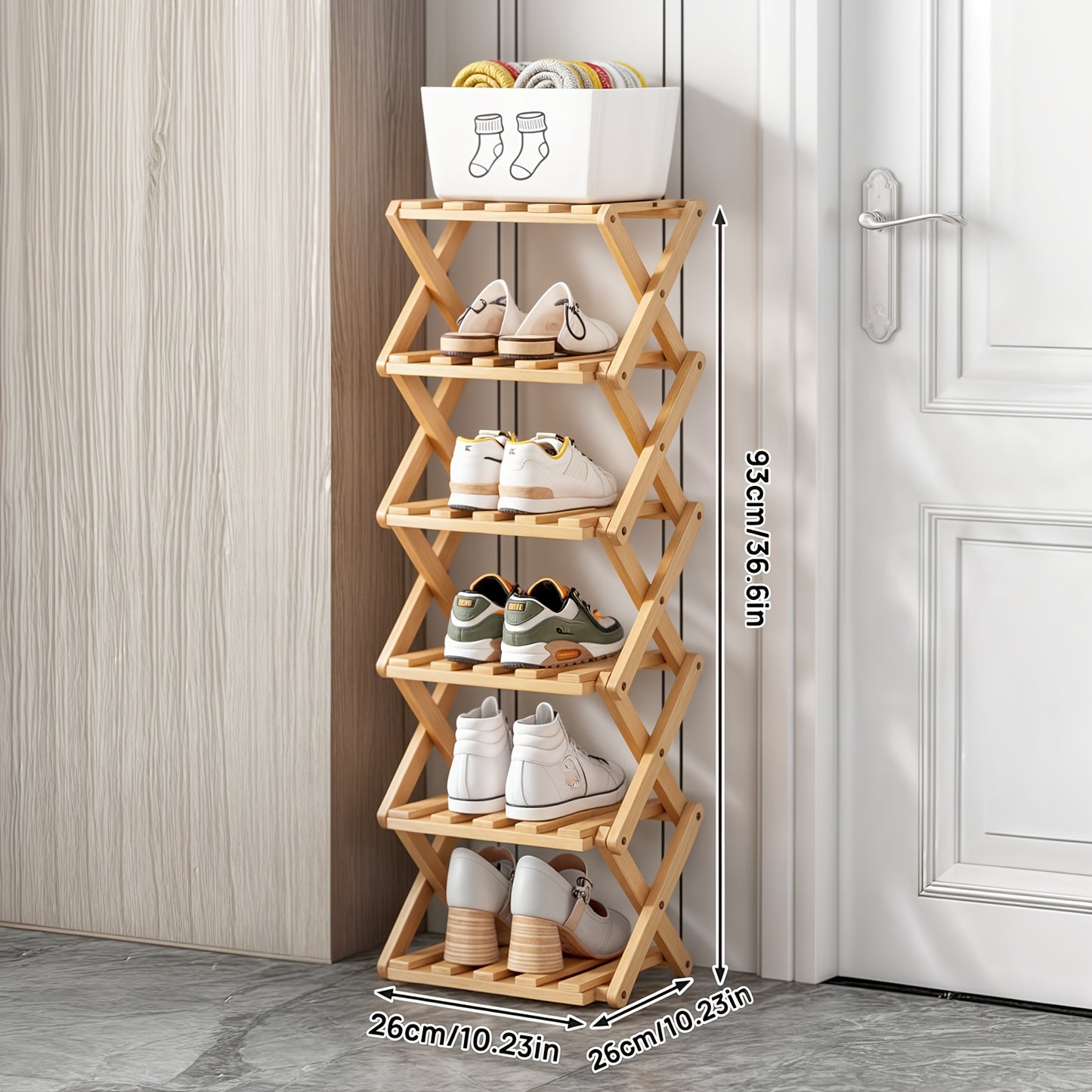 Bamboo Foldable Shoe Rack, Saving Space, Strong Storage Ability, Suitable for Small Space, Easy to Assemble Multi-Layer Shoe Storage Rack - Standalone Shoe Shelf for Rental Homes, Entryways, Hallways, Bedrooms, Bathrooms, Offices