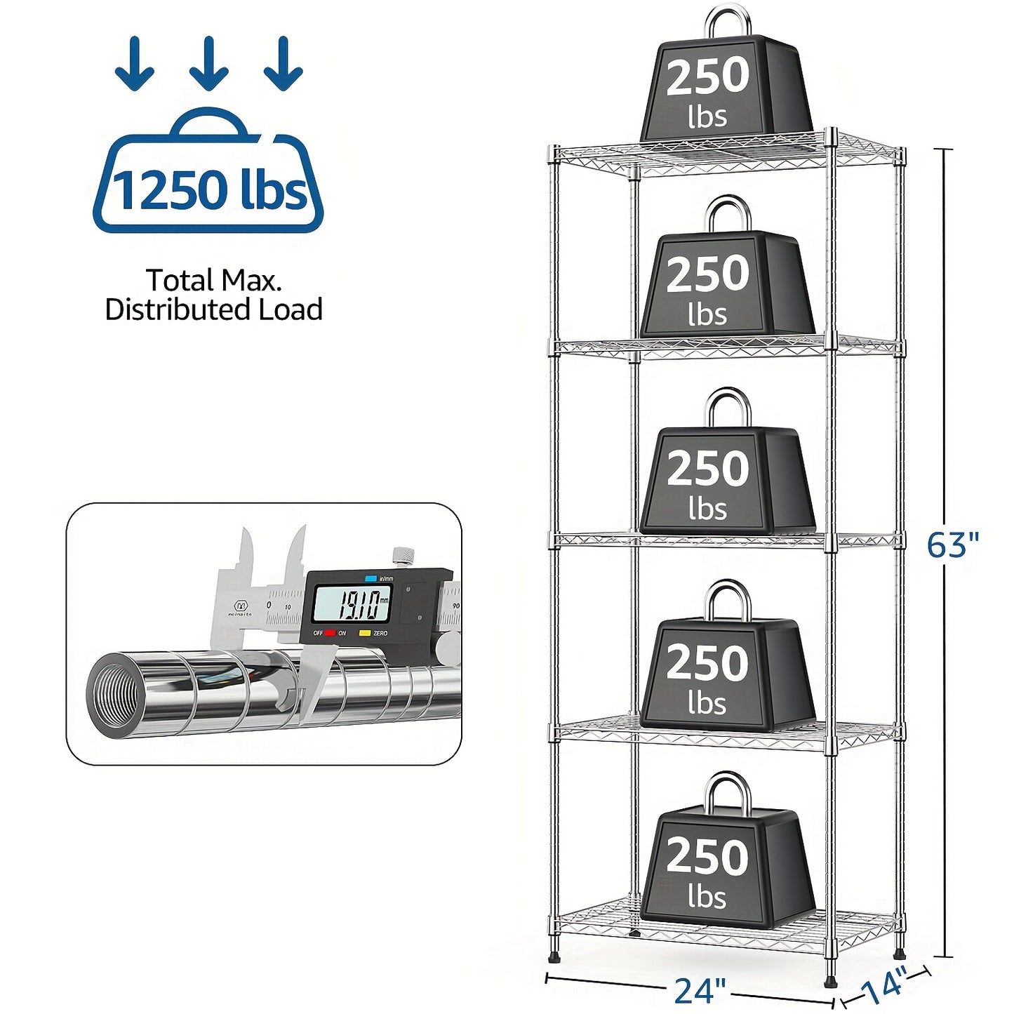 MZG Heavy-Duty Adjustable 5/4 Shelf Metal Storage Shelving Unit - Industrial Garage, Pantry, Kitchen, Workshop Organizer Tool-Free Assembly, Space-Saving Shelving Rack For Home, Commercial Use Open Shelf Design, Sturdy Construction, Utility Shelves