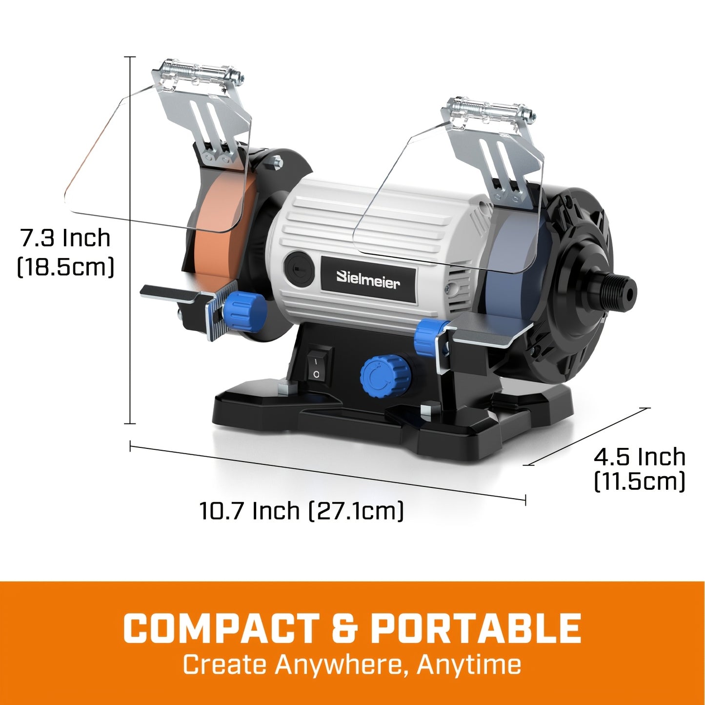 Bielmeier Bench Grinder 3", Rotary Tool with 110pcs Accessories, Bench Buffer Polisher with Long Flexible Shaft (105cm), Ideal for Wood, Jewelry, Metal, Plastic, Stone, Compact Design, Weight Only 3.97LB, Low Noise, Low Vibration, Easy to Use