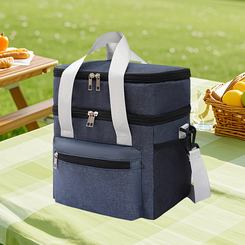 Large Insulated Lunch Bag - Double Layer Leakproof Reusable Cooler Tote Bag, Outdoor Camping Insulated Bag, Unisex Lunch Bag with Leakproof Design And Adjustable Crossbody Strap for Picnic, Travel, Office