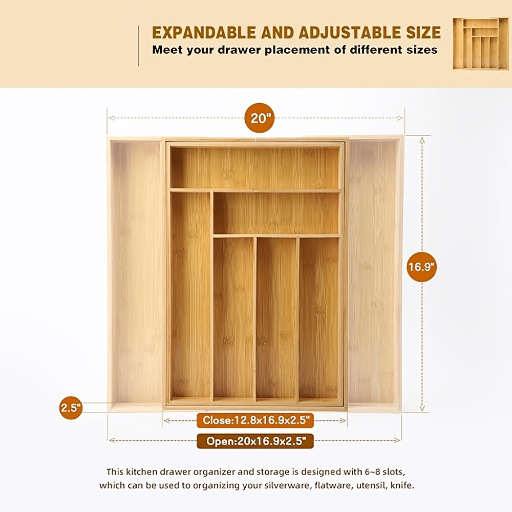 Bamboo Drawer Organizer Expandable - Adjustable Silverware Tray, Cutlery And Utensil Holder for Kitchen Drawer, Multi-Use Storage Tray for Office, Home