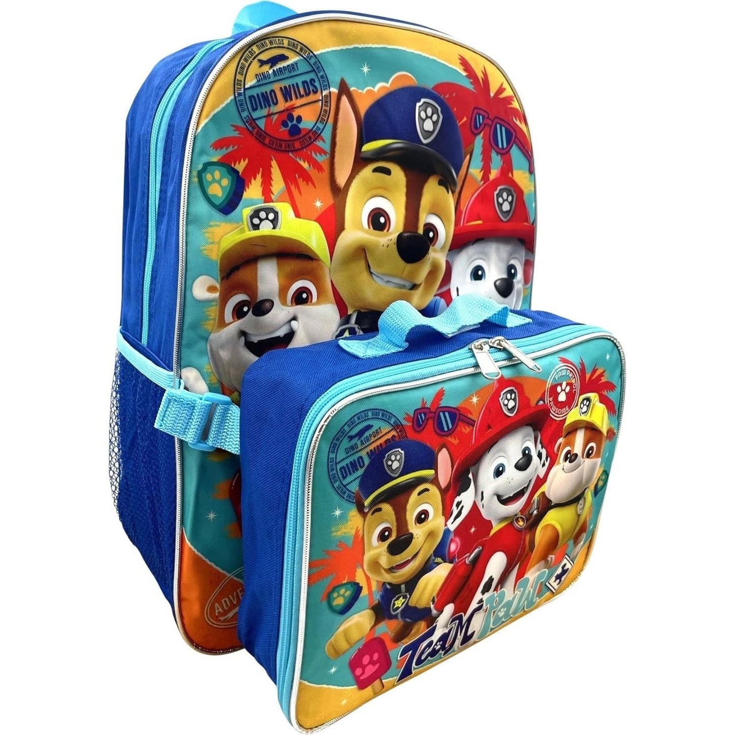 Paw Patrol Boy's 16 Inch Backpack With Removable Matching Lunch Box Set (Red-Blue)