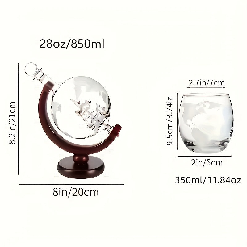 Spherical Decanter 28oz/850ml/sailboat Decanter 44oz/1300ml, Etched Globe Cup 350ml/11.84oz, Perfect For Whiskey Enthusiasts, Suitable For Any Occasion: Birthdays, Weddings, Anniversaries, Engagements, Retirements