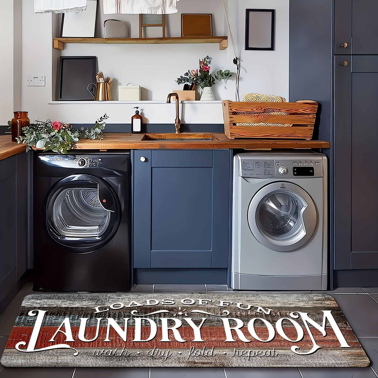 Non-slip Laundry Room Runner Rug, Washable Farmhouse Retro Mat, Home Decor Floor Mat, Laundry Rug for Kitchen, Bathroom Rug, Home Decor, Laundry Room Accessories, Valentine's Day Gift