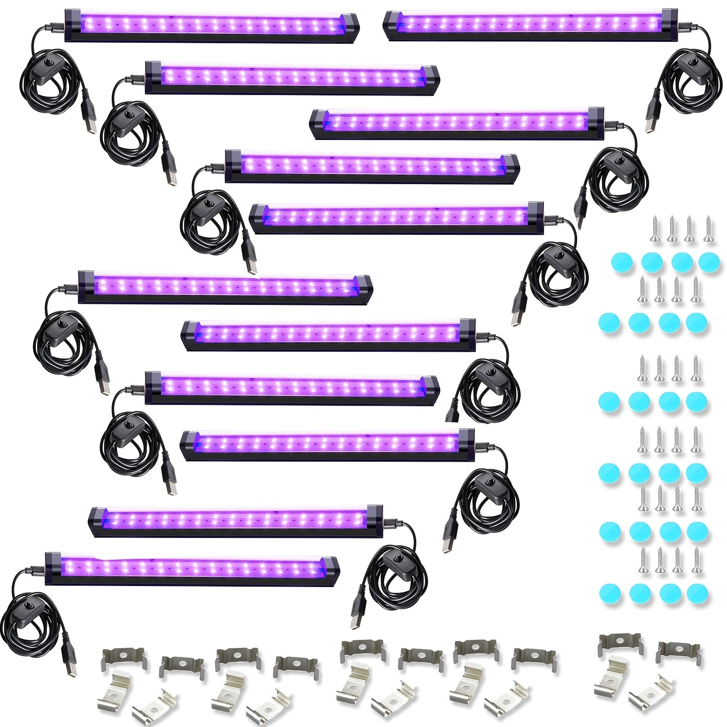 Black Light Bar 10W 1ft LED Blacklight for Fluorescent Tapestry Poster Body Paint Glow Party UV Strip Lights for Cabinet And Display Magnetic 14/12/10/8/6/4/2 Pack