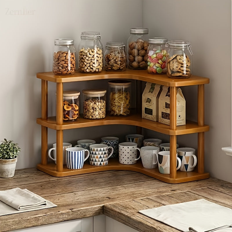 Corner Shelf Organizer for Kitchen, 3-Tier Triangular Coffee Station Storage Rack for Countertop, Holds Cups, Mugs, Coffee Accessories and Kitchen Essentials