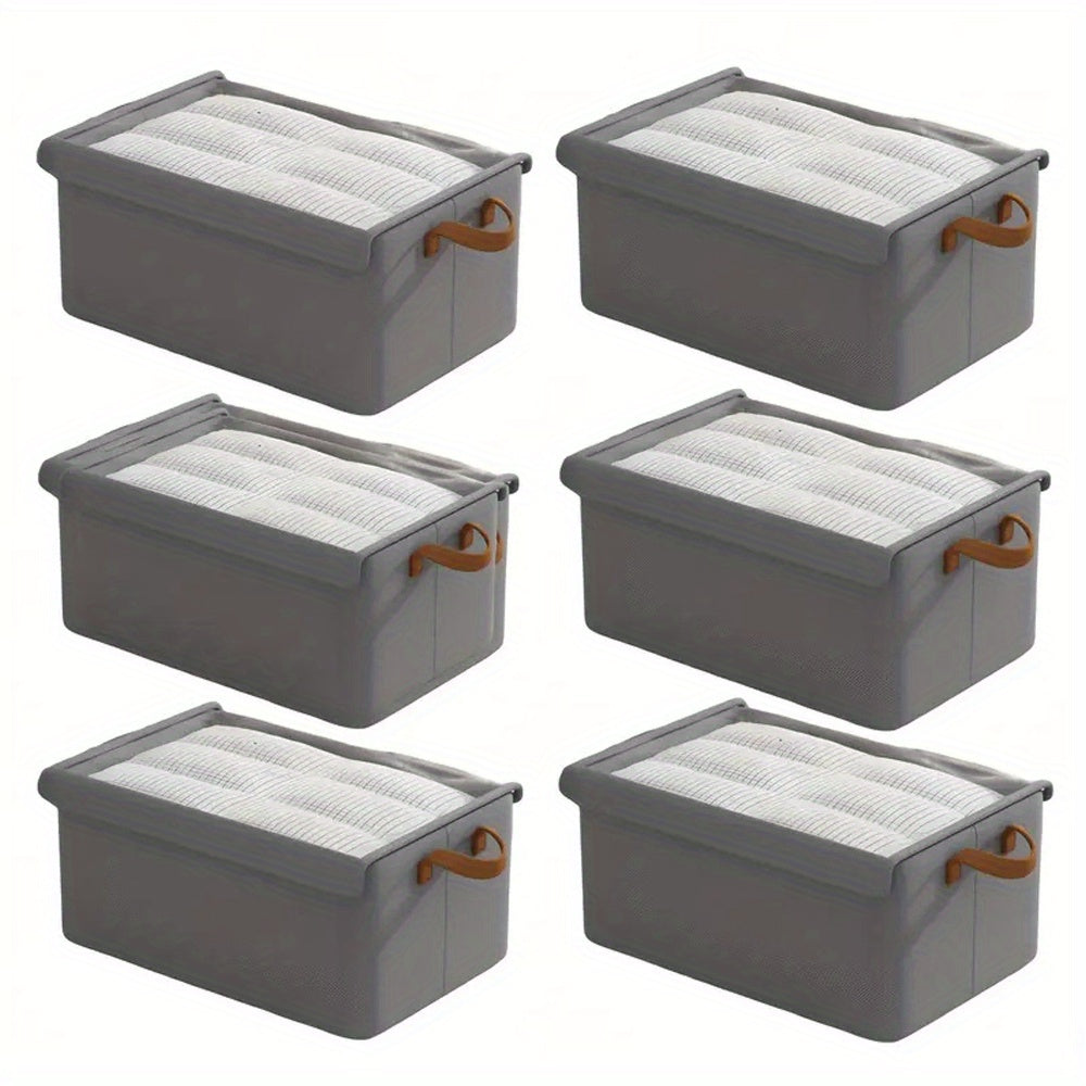 4/ 6pcs Clothes Organizer Box With Handles, Foldable Wardrobe Storage Box With Steel Frame, Stackable Sundries Storage Box With Bottom Plate, Storage Box With Transparent Visual Lid - 18.5*11.02*7.87inch