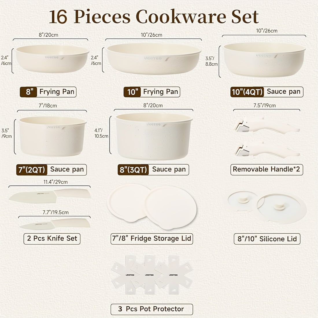 16/26pcs, Non-Stick Cookware Set, Cookware Set with Detachable Handle, Induction Cooker Kitchen Cooking Set with Detachable Handle, RV Camping Stackable Pot, Oven Safe, Pfoa-Free, Rice/Black