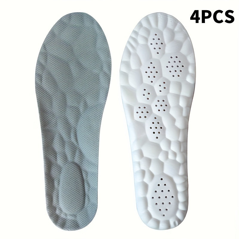 4pcs (2 Pairs) Of Double Cloud Soft And Stepped Sensation Men's And Women's Sweat-absorbing Breathable PU Running Training Comfortable Thickened Long-Term Standing Sports Shoes Insoles, Available In White And Black, for Free