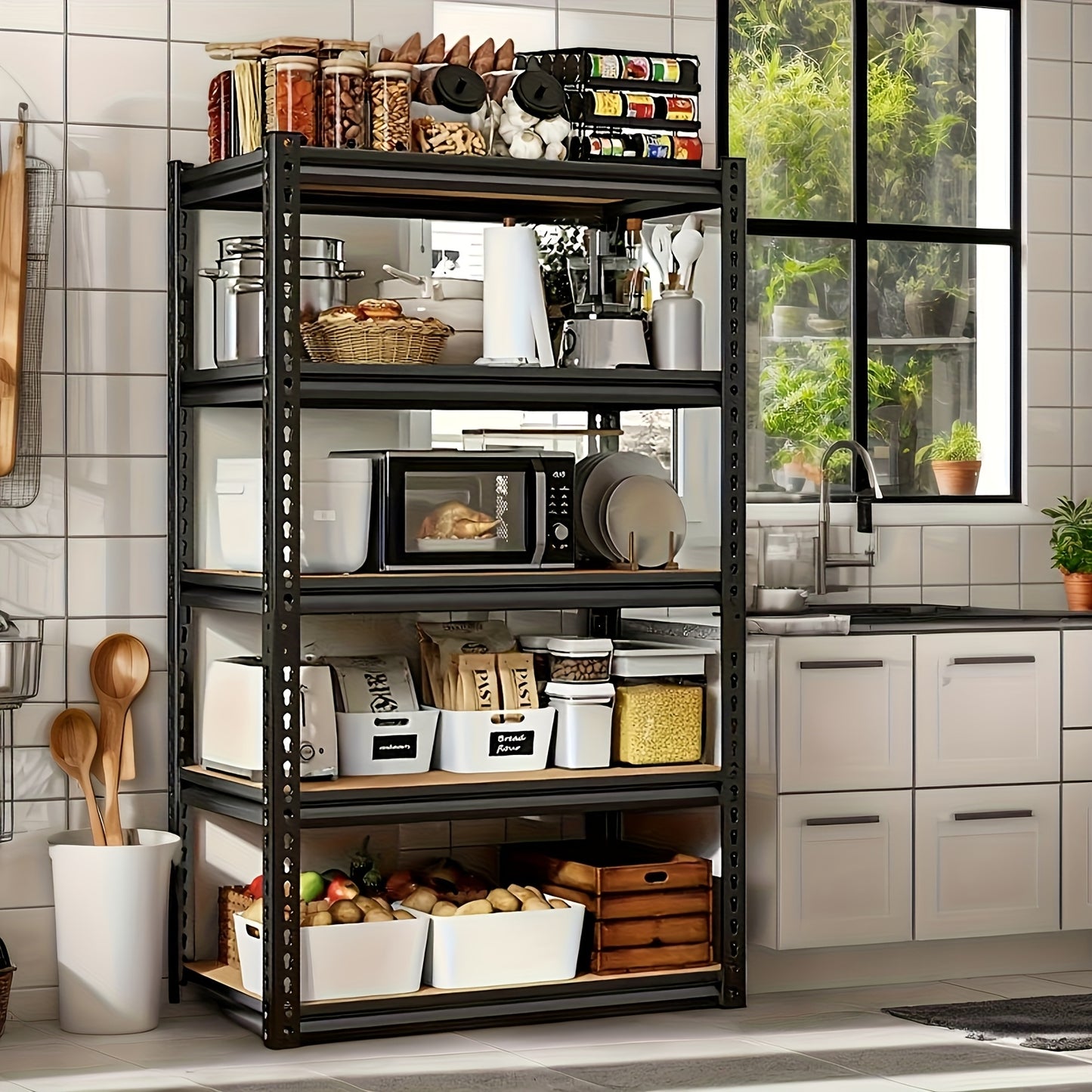 5-Tier Garage Shelving Unit 2000 lbs Capacity Heavy Duty Adjustable Storage Shelves 72"/60"H x 35.5"W x 16"D for Garage, Closet & Pantry Organization – Steel Rack Easy Assembly, Includes Gloves & Hammer