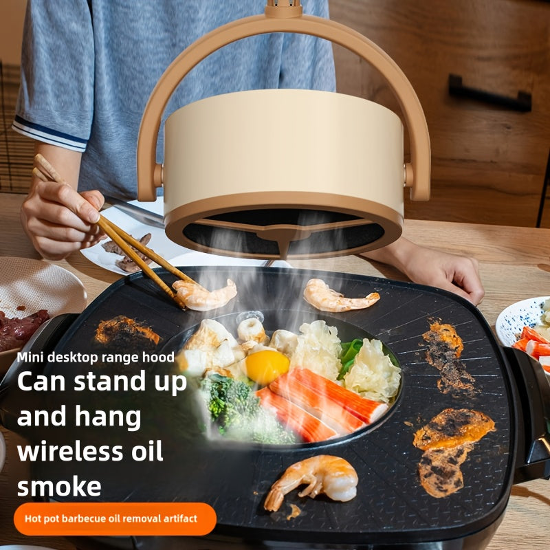 Portable Mini Oil Smoke Extractor & Grease Catcher | USB Rechargeable Foldable BBQ Hot Pot Smoke Absorber for Home Kitchen, Camping & Outdoor Cooking | High Suction, Easy to Clean | White