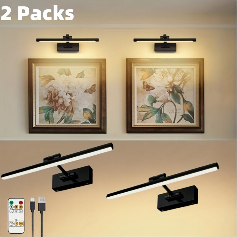 16'' Picture Light with Adjustable Brightness - Wireless Battery-Powered Wall Light (6000mAh), Remote-Controlled Atmosphere Art Light for Displaying Photos, Frames & Portraits, Enhances Home Ambiance