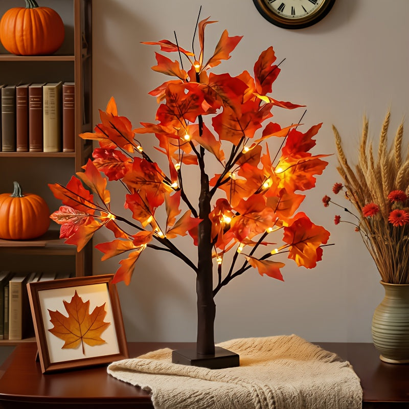 2pcs Light Up Maple Leaf Tree Decor, 24 LEDs, Battery Powered Ins Style Table Lamp, Autumn Ambient Lights, Perfect Desktop Ornaments for Independence Day, Summer, Thanksgiving, Party, Wedding, Home & Bedroom Decor, Holiday Birthday Gifts