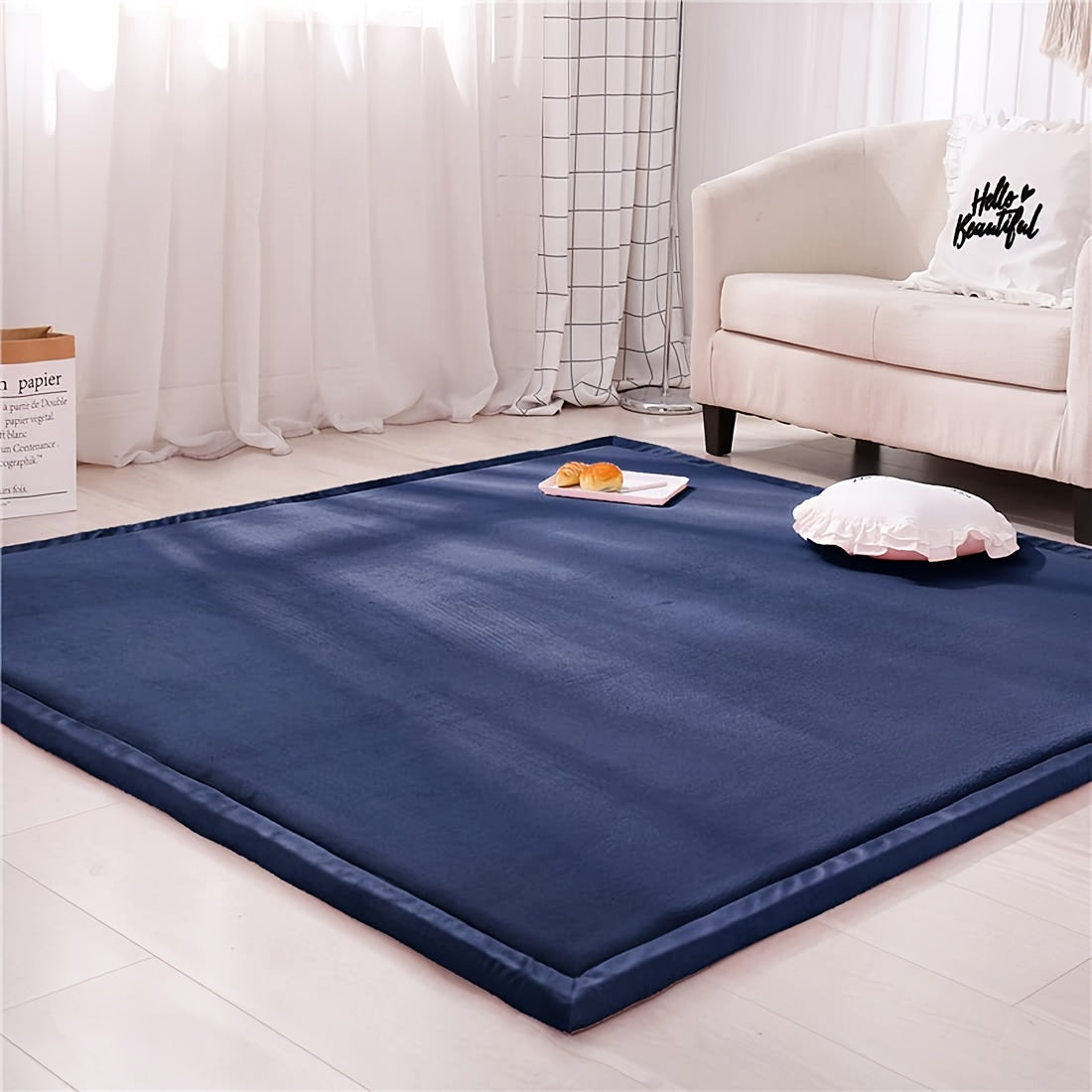 1pc Japanese Tatami Rug, Coral Velvet Area Rug, Baby Mat for Floor Play, 1.18inch Thick Crawling Rugs, Padded Foam Rug for Kids Playroom, Playpen, Nursery, Living Room, Yoga Mat