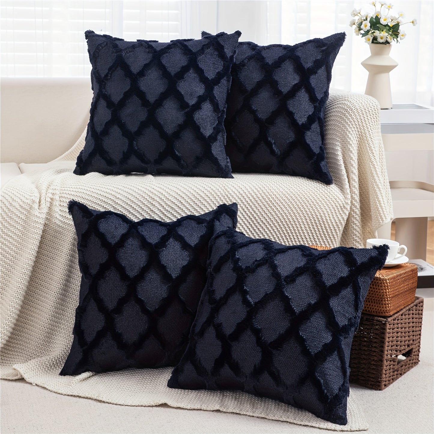 4pcs Throw Pillow Covers 18x18 Boho Decorative Pillow Covers Soft Plush Short Faux Wool Couch Pillow Covers Luxury Cushion Covers For Sofa Bedroom Living Room