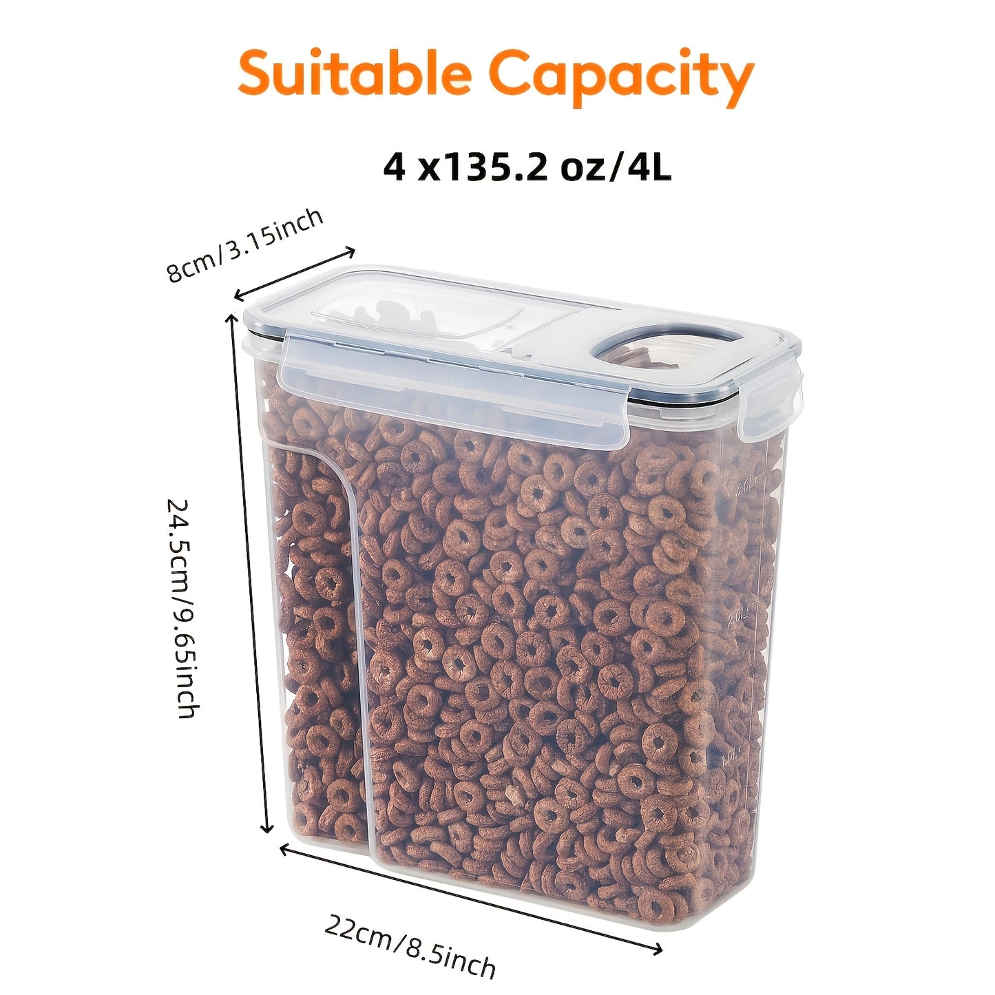 4 Liter Pack Of 4 Kitchen Cereal Containers Storage - Liter Airtight Food Storage Containers & Cereal Dispenser for Pantry Organization And Storage