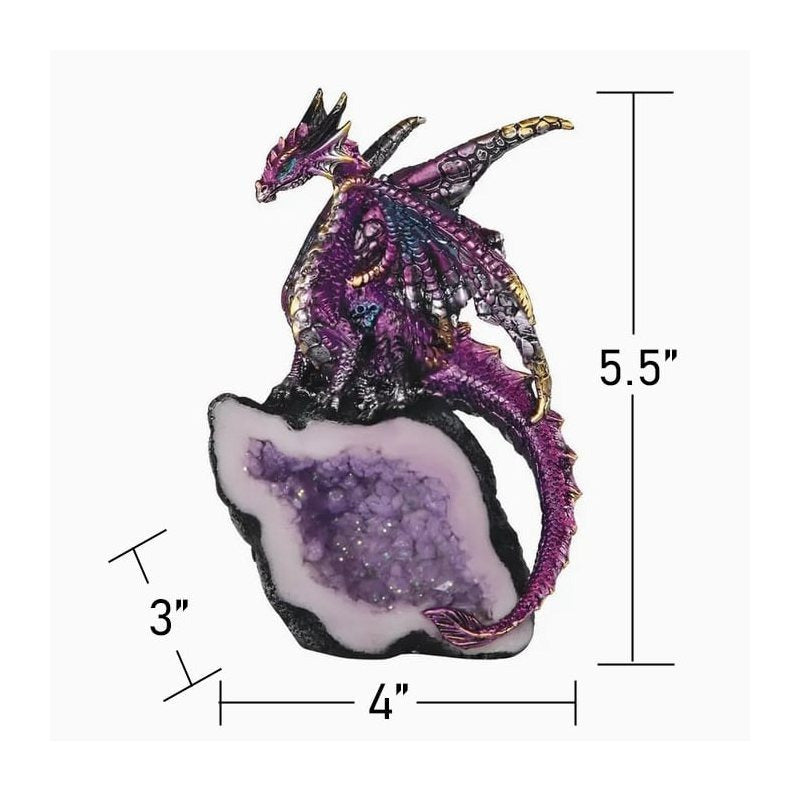 5.5" H Purple Dragon Guarding Faux Crystal Cave Figurine Decorative Resin Statue Sculpture for Home, Office, or Bookshelf – A Unique Collectible and Perfect Gift for Housewarmings, Holidays, and Birthdays