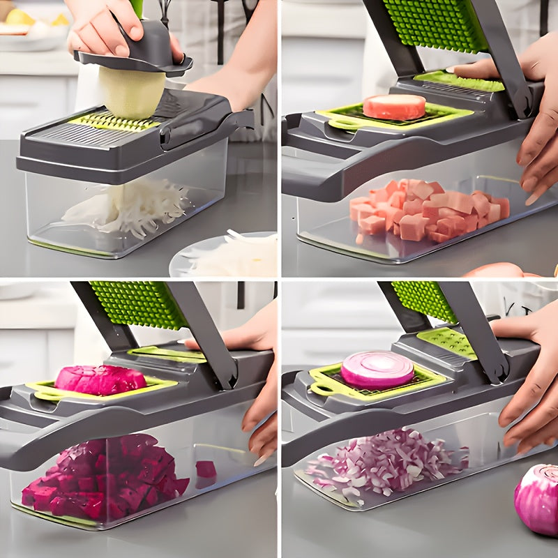Vegetable Chopper, Onion Chopper, Mandoline Slicer, 18-in-1 Professional Food Chopper Multifunctional Vegetable Chopper And Slicer, Dicer, Adjustable Vegetable Cutter with Container (Gray)