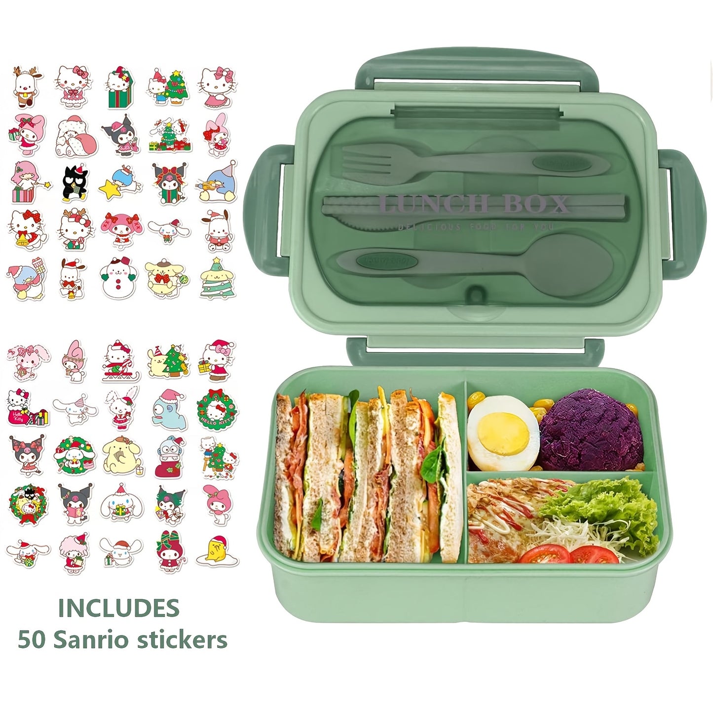 51pcs/53pcs Sanrio Lunch Box Set | Thermal Bag, Breakfast Cup, Portable Sealed Compartment Bento Box, 40.58Oz Capacity, Microwave And Dishwasher Safe, Ideal For Work, Picnics, And Back To School