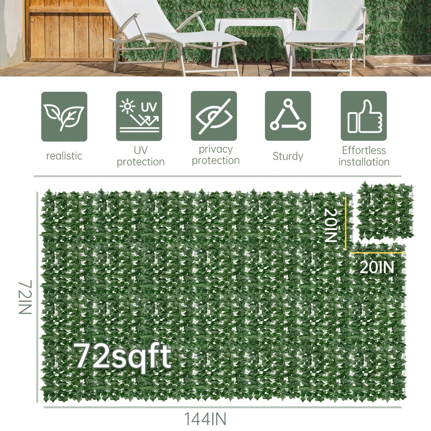 Artificial Ivy Privacy Fence Screen – UV-Resistant Faux Ivy Hedge Panel for Outdoor Patio, Garden, Balcony & Fence Cover | Realistic Greenery Wall Decor | Multiple Sizes Available