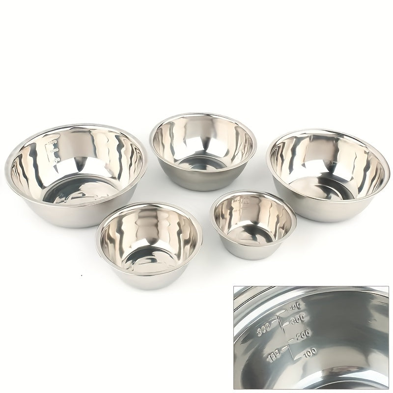 5pcs Stainless Steel Mixing Bowl Set with Measurement Markings Ideal for Cooking, Baking, And Meal Prep. Versatile Household Kitchen Bowls Perfect for Food Preparation, Vegetable Washing, Fruit Serving, Noodle Mixing, And More. Essential