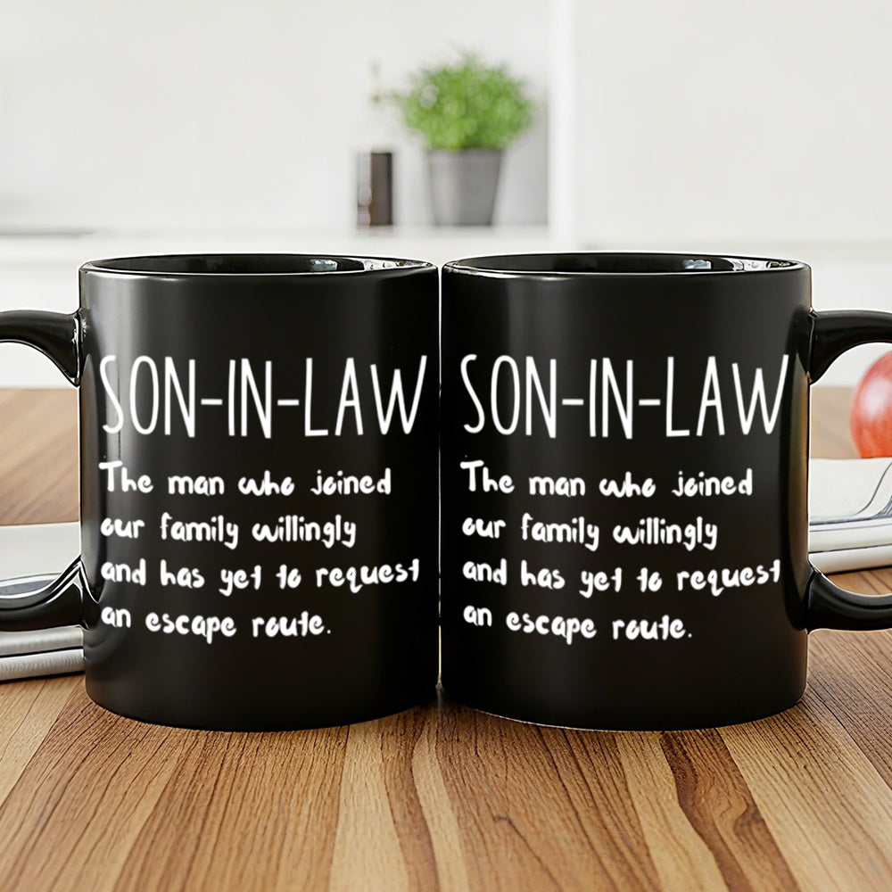 1pc Funny Son-In-Law Gift Coffee Mug with "Son-In-Law" Text & Family Quote - Humorous Wedding/Birthday/Christmas Present for New Son-in-Law, Daily Use Cup for Coffee or Tea, Ideal Husband-in-Law Present