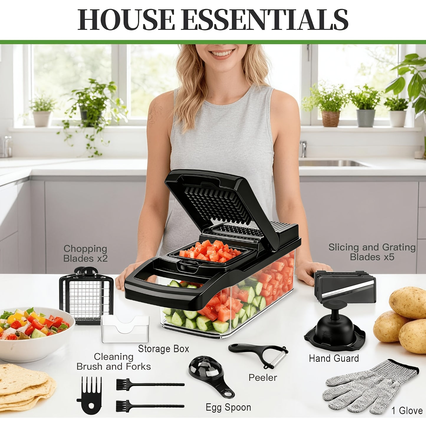 Vegetable Chopper, Onion Chopper, Mandolin Slicer, 18/9-In-1 Professional Food Chopper, Multifunctional Vegetable Chopper And Slicer, Dicing Machine, Adjustable Vegetable Cutter (With Container) (Gray)