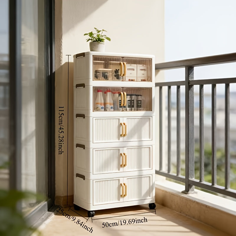 Large 5/3/1-Story Plastic Storage Box with Lid 19 "Face Width-Folding Lockers, Foldable Stackable Container with Wheels, Folding Storage System, Suitable for Wardrobe, Bathroom, Home, Office, Dormitory