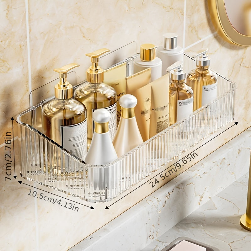 1pc Wall Mounted Bathroom Storage Rack, Bathroom Hanging Shelf, Plastic Bathroom Tray, Storage Basket, Shampoo Shower Gel Holder Organizer, Bathroom Additions, Bathroom Storage And Organization