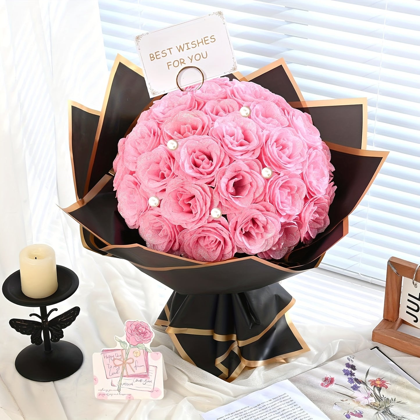 24/36pcs Simulation Flash Rose Bouquet Fake Flower Rose Delicate Beautiful Bouquet Eternal Shiny Artificial Roses Suitable for Dating, Engagement, Wedding, Anniversary, Holiday Decorations Blue/ Purple/ Red