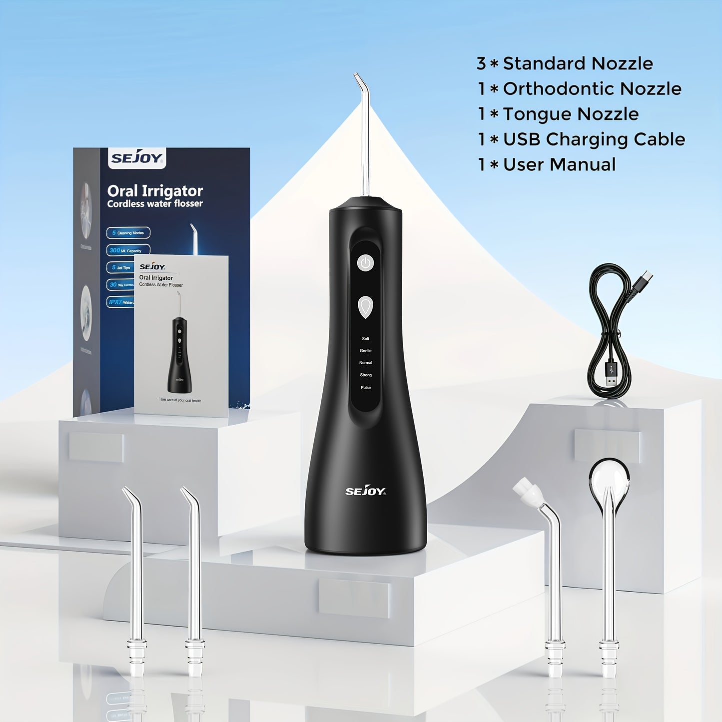 Electric Water Flosser, 9 ReplaceableNozzlesDental Oral Irrigator, 20 DaysBattery, 350mL Tank, Intelligent Chip For Precise Pressure Control, 360 Degree Rotatable Nozzle, Oral Irrigator For Deep Teeth And Gum Cleaning, Valentines Gift, 2pcs