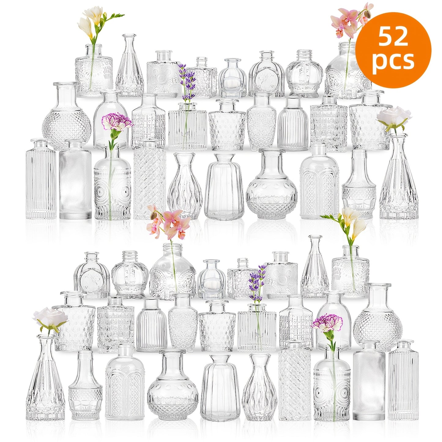 TOMNK 12/30/43/52pcs Bud Vase, Party Centerpieces, Wedding Centerpieces for Tables, Mini Clear Bud Vases for Flowers, Small Flower Vases Suitable for Birthday Party, Anniversary, Wedding, Home Table Deco, Multiple Sizes
