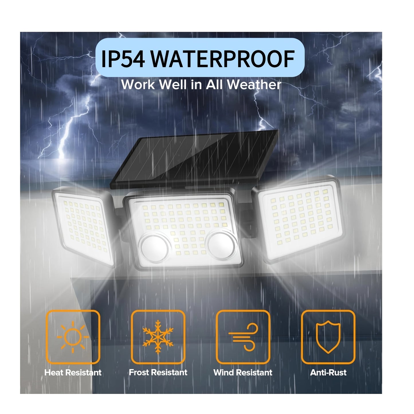 Solar Motion Sensor Light Outdoor – 3000LM 7000K 152 LED Flood Light with Dual Sensor, IP54 Waterproof, 270° Wide Angle & 3 Modes for Garden, Fence & Eaves (2 or 4 Pack)