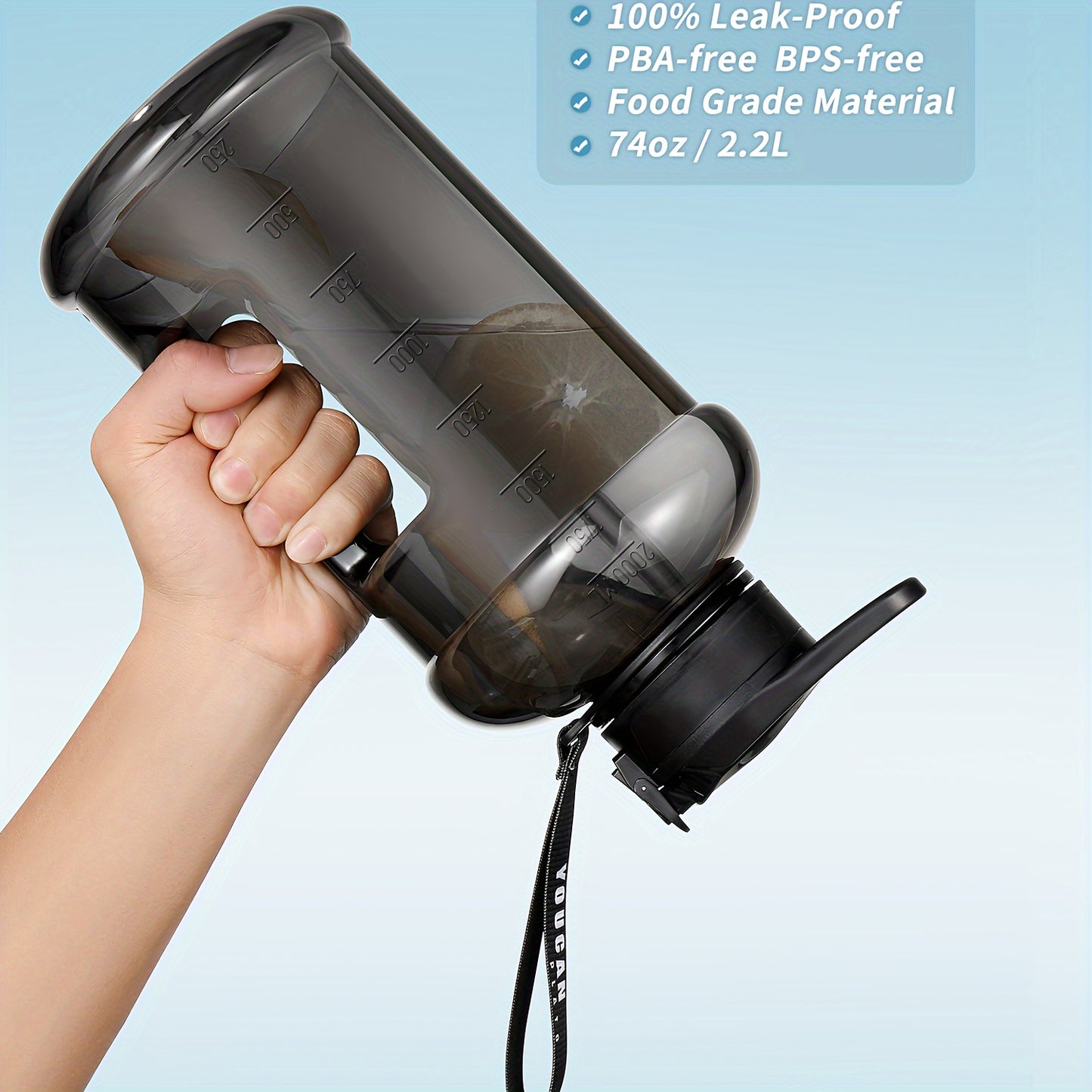 YOUCAN PLATO 74oz Half Gallon Water Bottle with Sleeve-Large Water Bottle -Big Gym Water Bottle with Straw- Gallon Water Jug with Handle and Bottle Brush-BPA Free- Leakproof, Workout Bottle