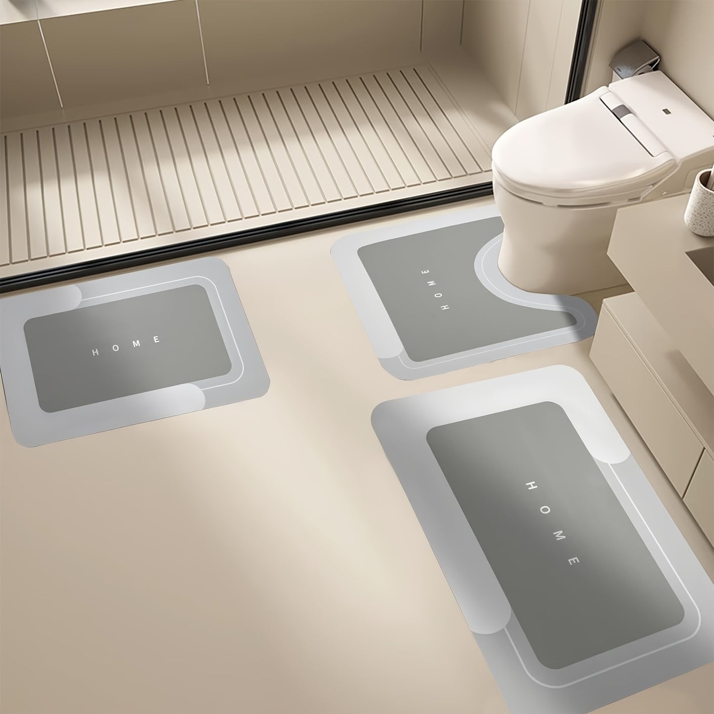 Bathroom Rugs 3pcs Diatomaceous Earth Bath Mat Non-Slip Bathroom Toilet Mat Set Super Absorbent Dry Machine Washable Non-Slip Backing for Safe And Easy Cleaning Perfect for Any Home Hotel Shower Room