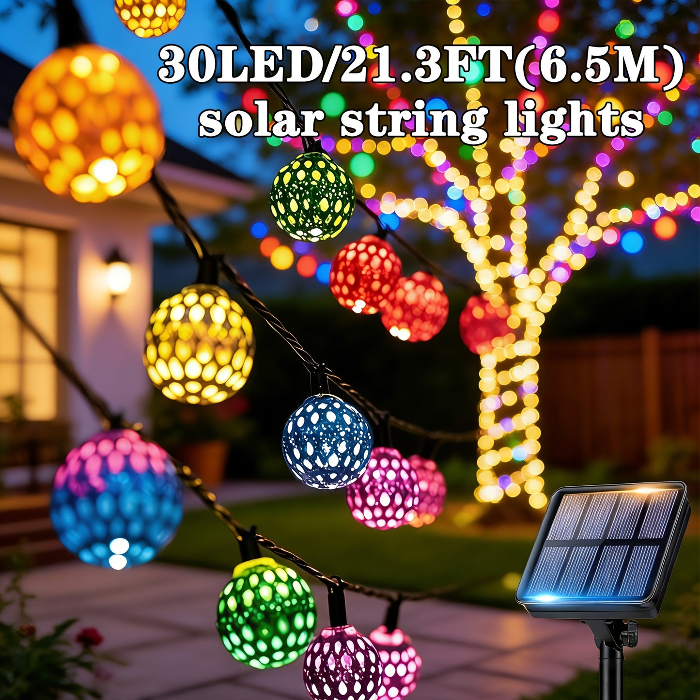 Moroccan Style Outdoor Solar Light String-50/30/20 LED Beads, 8 Modes of Metal Sphere Solar Lights, IPX65 Fairy Lights, Suitable for Easter, Birthdays, Mother'S Day, Parties, Weddings, Holiday Decoration, Courtyards, Lawns, Christmas Trees