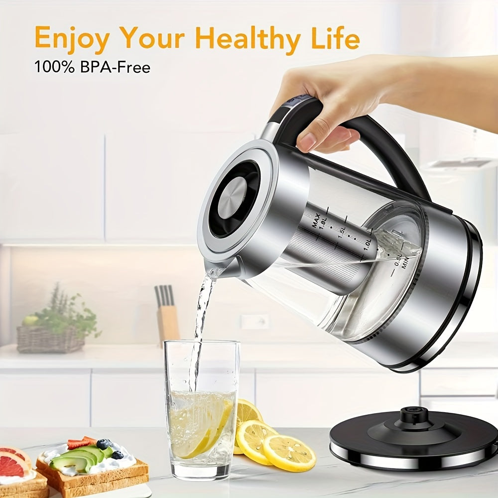 Electric Glass Kettle 1.8L 12 Temperature Controls 24-Hour Keep Warm BPA-Free Borosilicate Glass Stainless Steel Tea Infuser Filter for Coffee Tea Powdered Milk