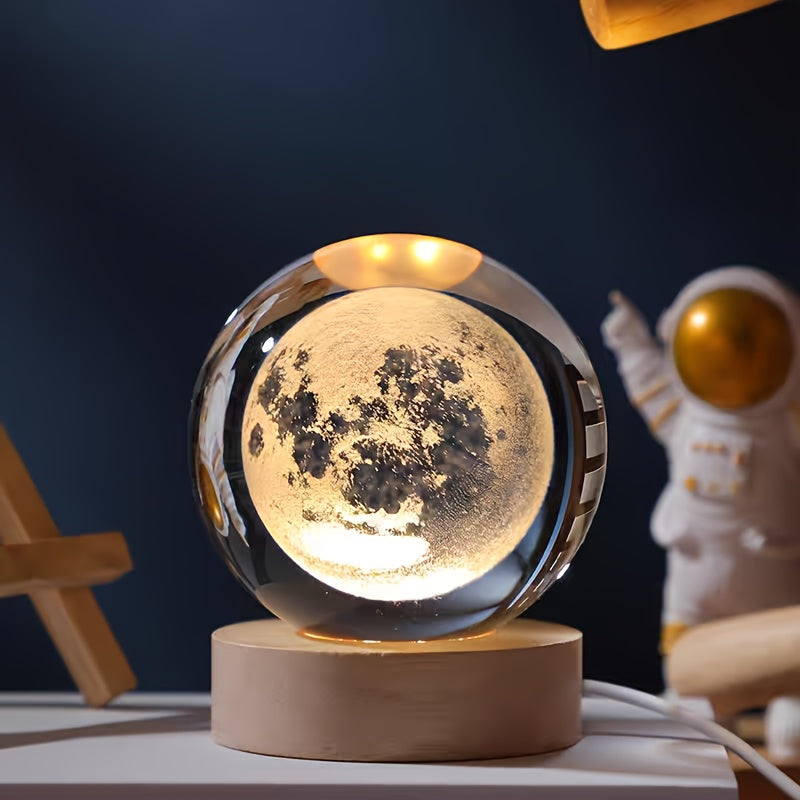 Creative Decorative Night Lights in The Form of 3D Crystal Glass Spheres, Available in Different Styles for Bedroom Tabletop Decoration, Perfect for Holiday Parties And Birthday Presents